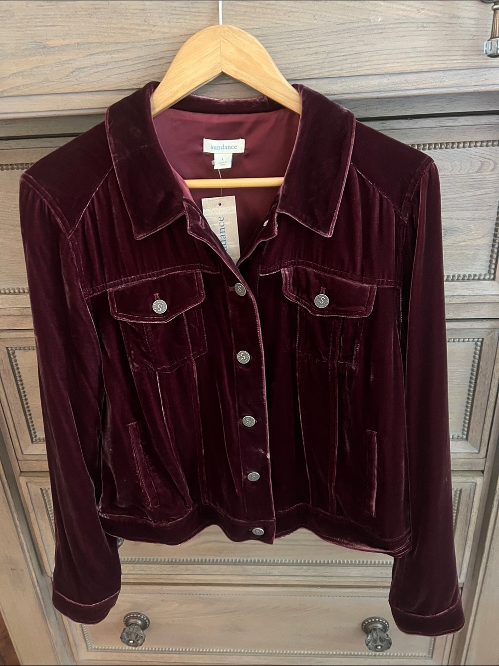 Sundance Velvet Button-Front Jacket in Burgundy